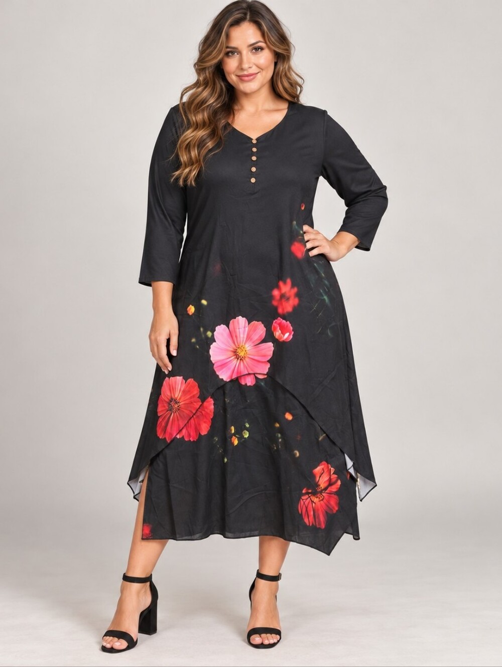 Floral Print Asymmetric Tunic Dress Womens Size 3X Fits Like 1X Lightweight NEW